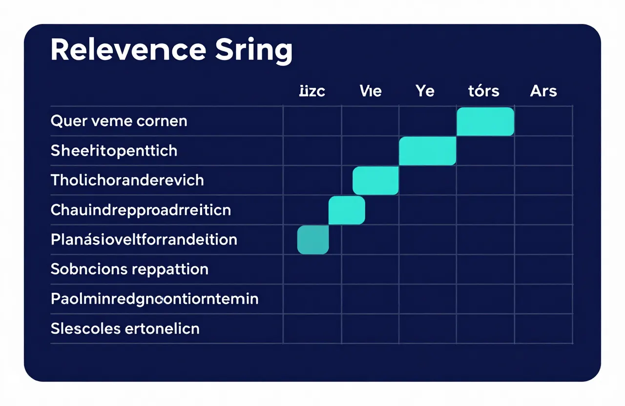Relevance scoring matrix matching query intent against content signals like depth, clarity, and authority