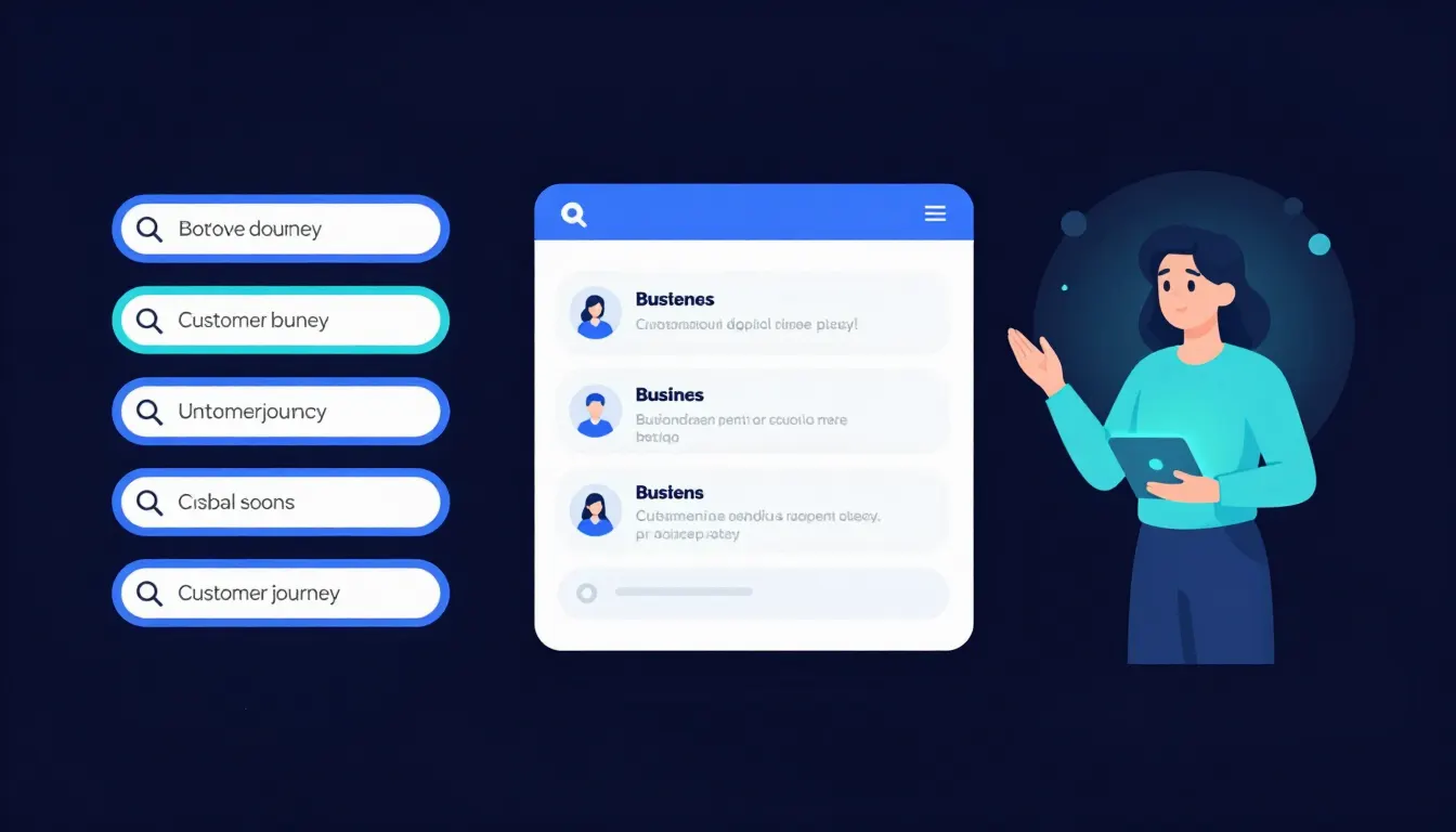 Diagram showing the customer journey shifting from clicking blue search links to asking an AI assistant, with a business summarized inside an AI answer panel