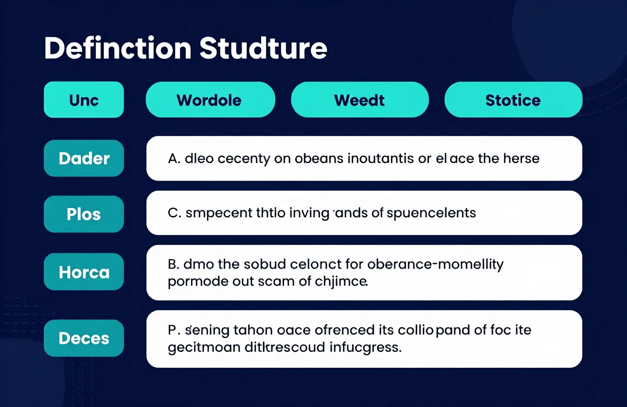 Definition structure with a term, pronunciation, and explanation formatted for answer extraction