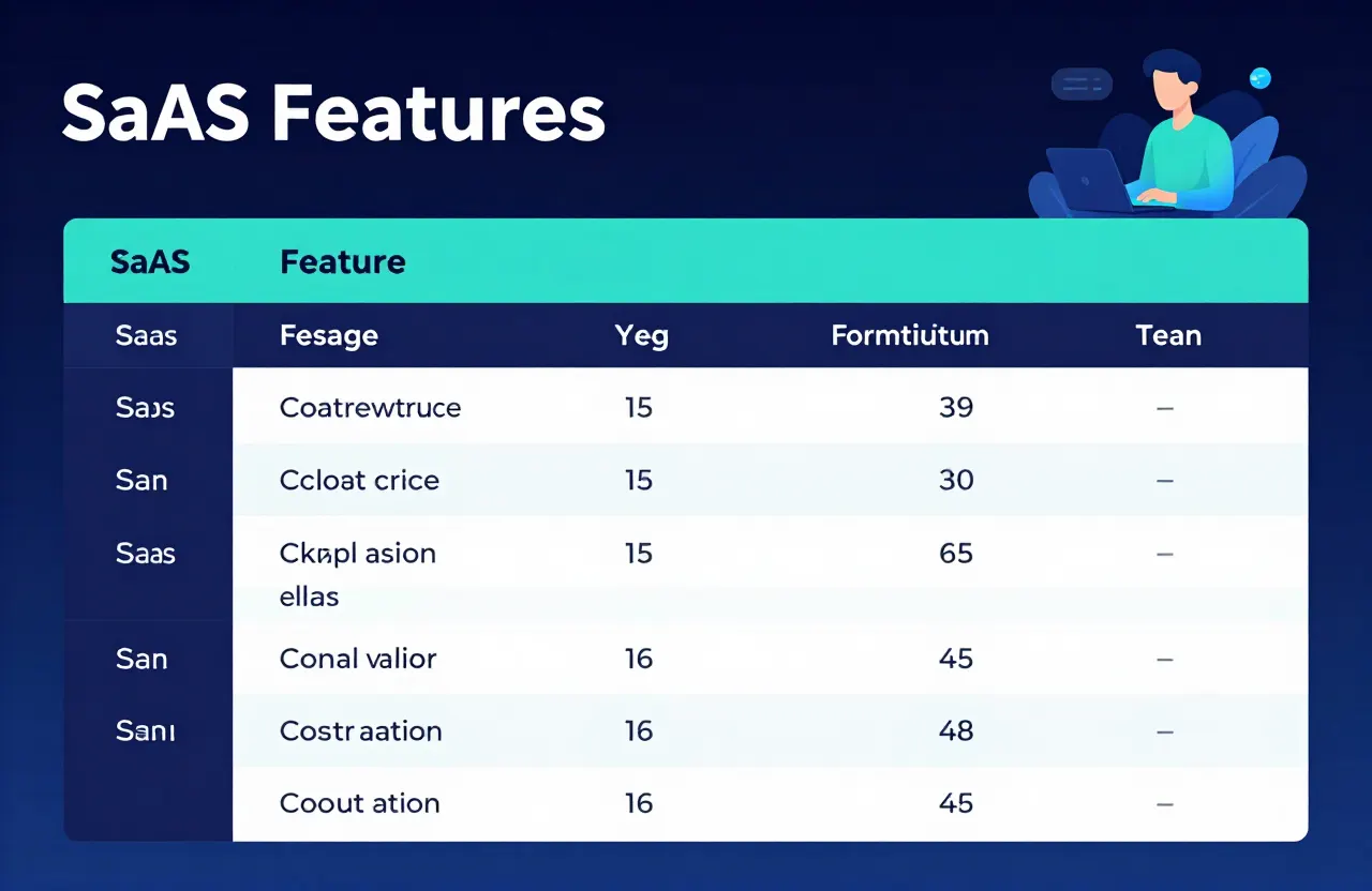 SaaS feature comparison table being read by an AI engine with a structured data overlay