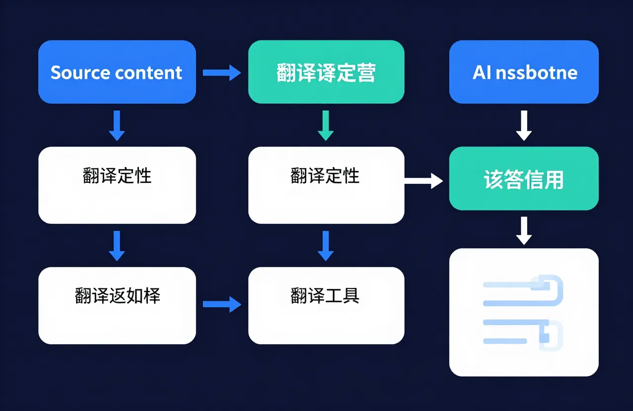 Diagram of a regional language content workflow feeding localized pages into an AI answer engine