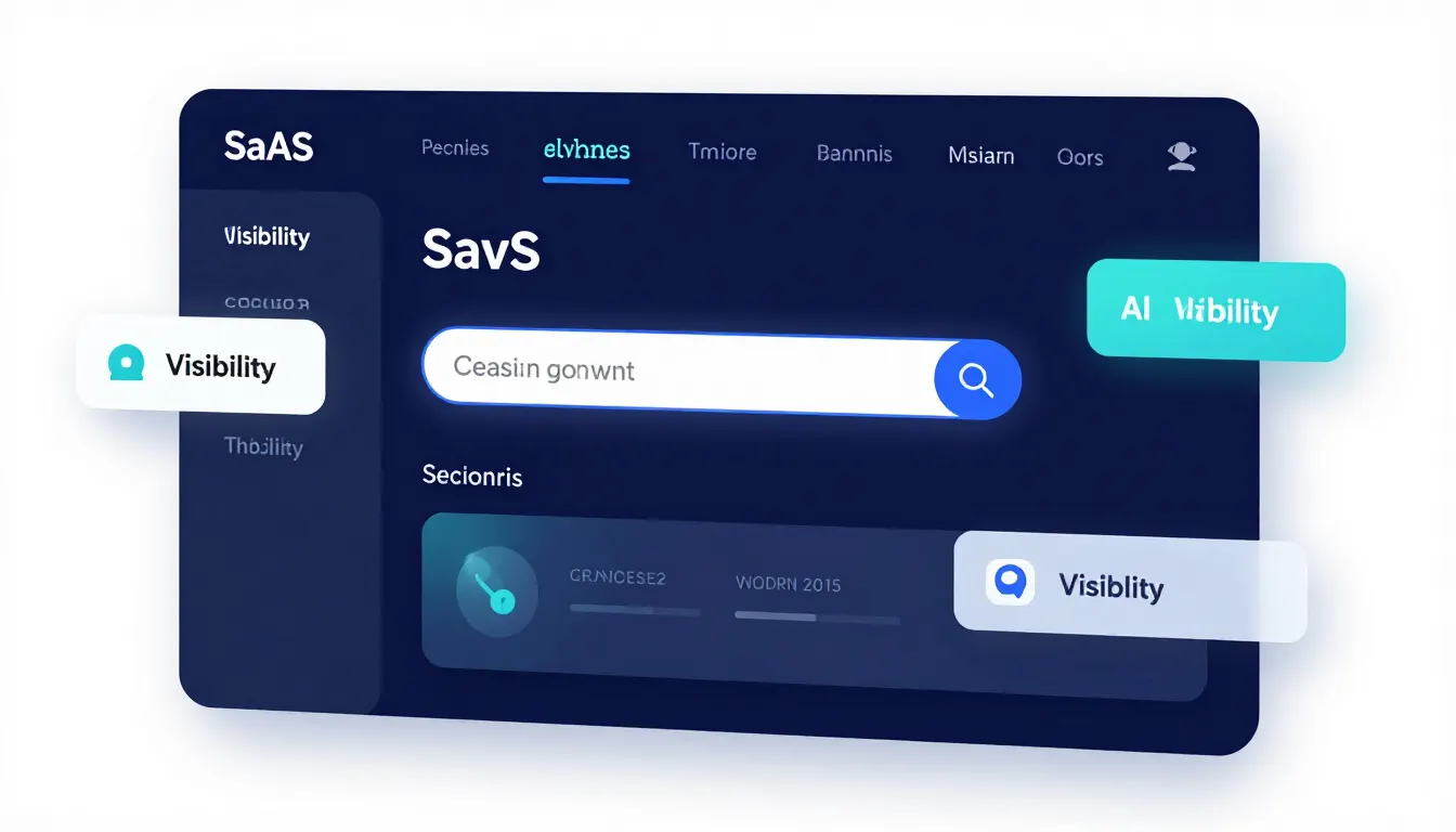 SaaS dashboard interface with AI search visibility signals surrounding it