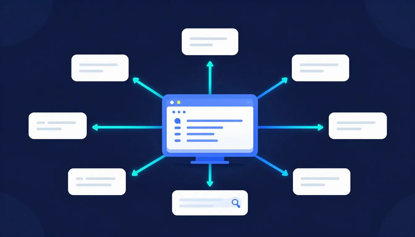 Diagram showing how AI SEO connects a website to multiple AI answer engines including search, chat, and knowledge graphs
