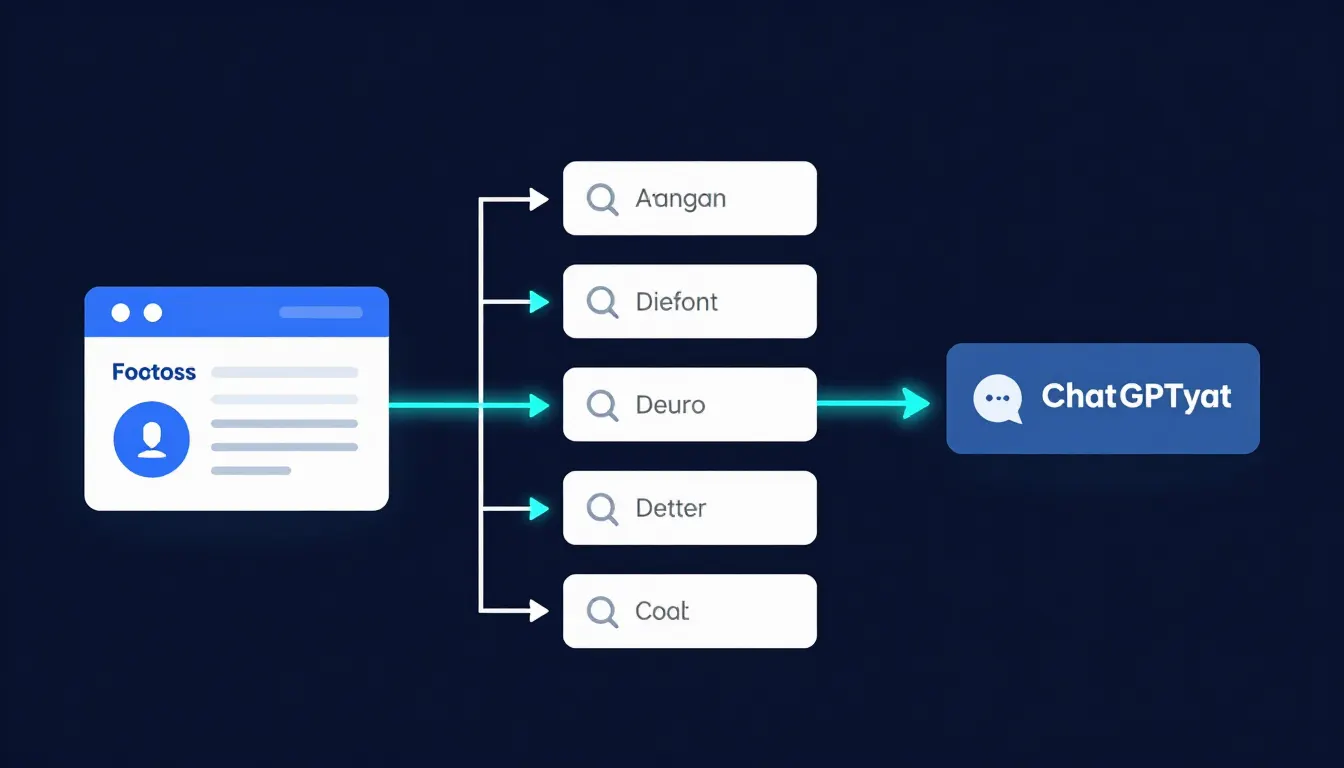 Workflow diagram showing a website feeding structured content into a ChatGPT-style chat interface