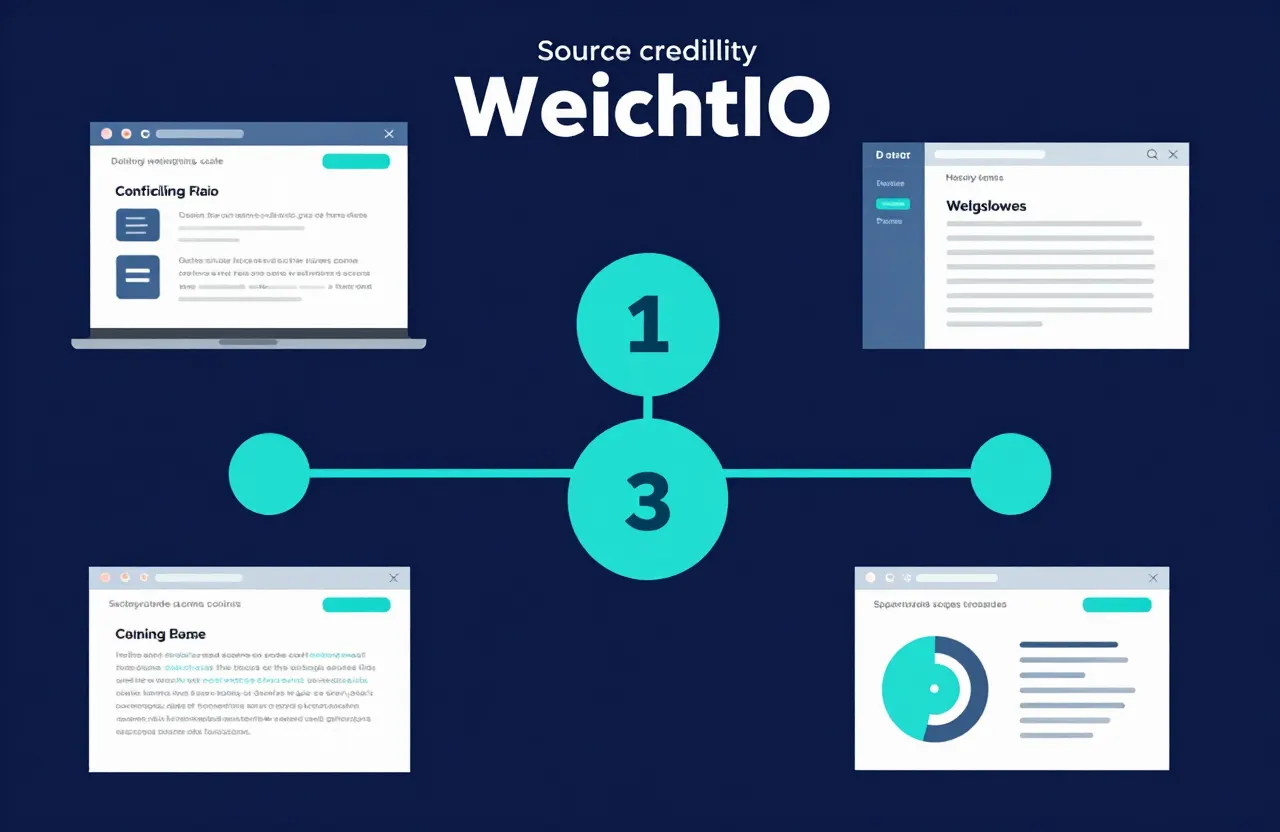 Source credibility weighting scale balancing conflicting claims from multiple websites