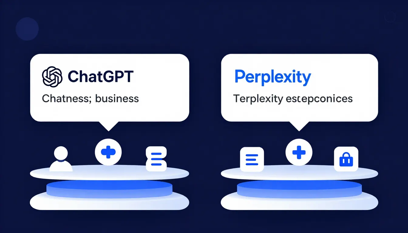 Illustration of ChatGPT and Perplexity side by side, both surfacing the same business from a shared foundation of entity and schema