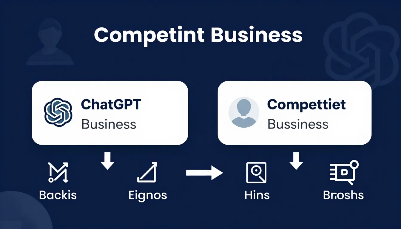 Illustration of a chat answer recommending a competitor while the original business is faded, with authority signals favouring the competitor