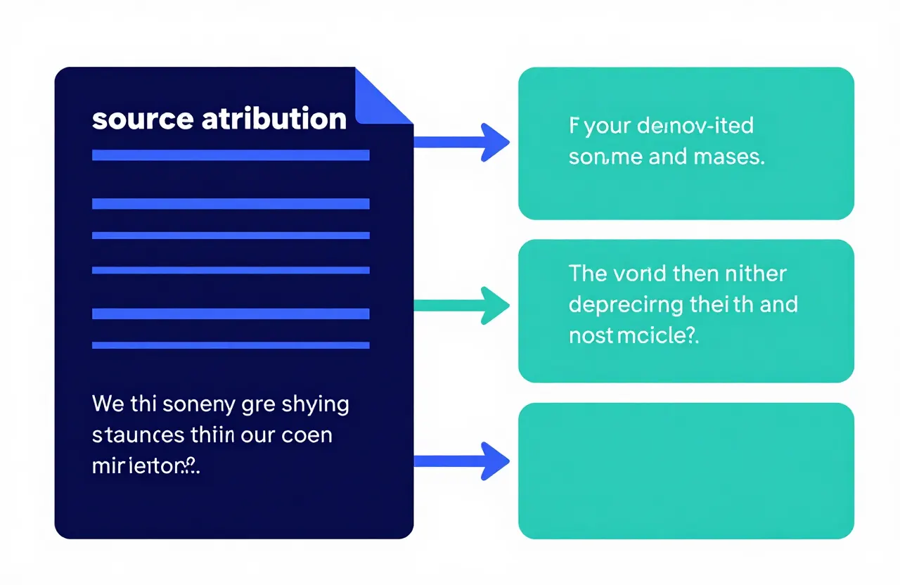 Diagram of source attribution with a primary source document linked to quoted excerpts